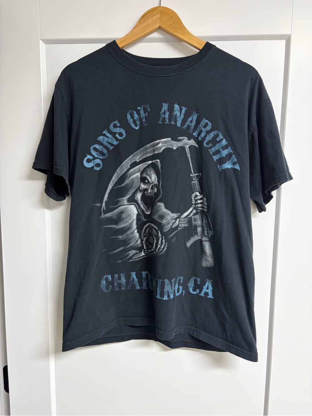 Vintage Sons of Anarchy SOA Charming CA Reaper Graphic T-Shirt Faded Black